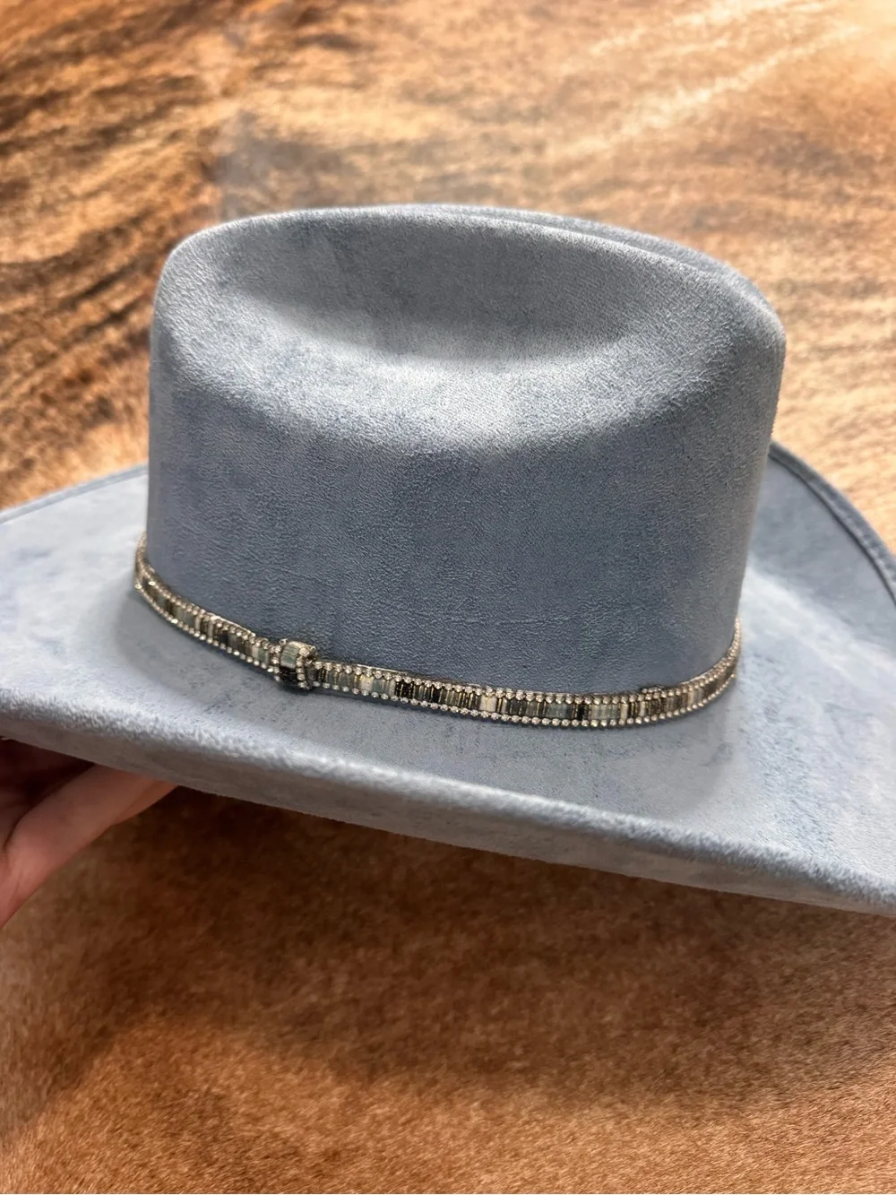 Blue faux suede cowboy hat